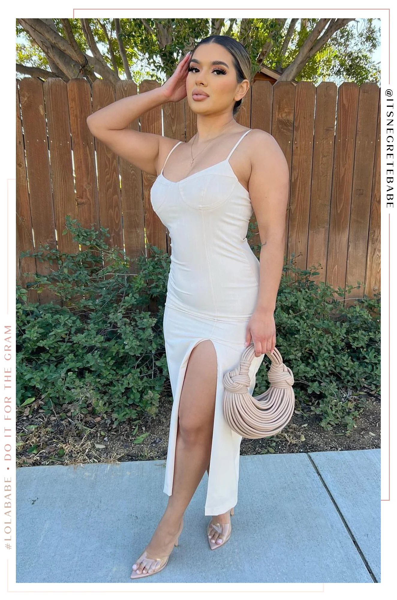 Milena Side Slit Midi Dress - Cream - Image 4