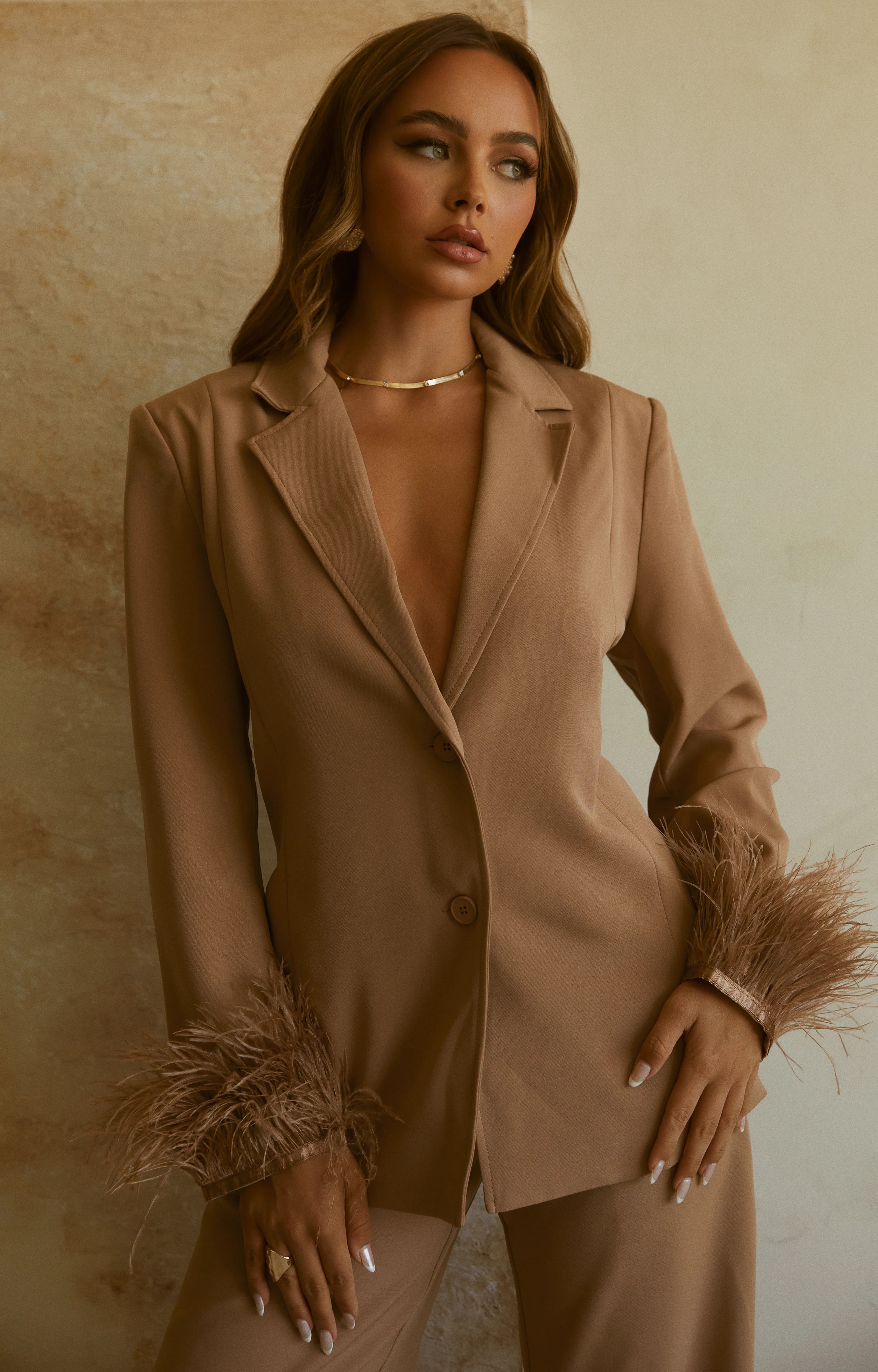 Perfect Match Two Piece Blazer and Pant Set - Nude - Image 11