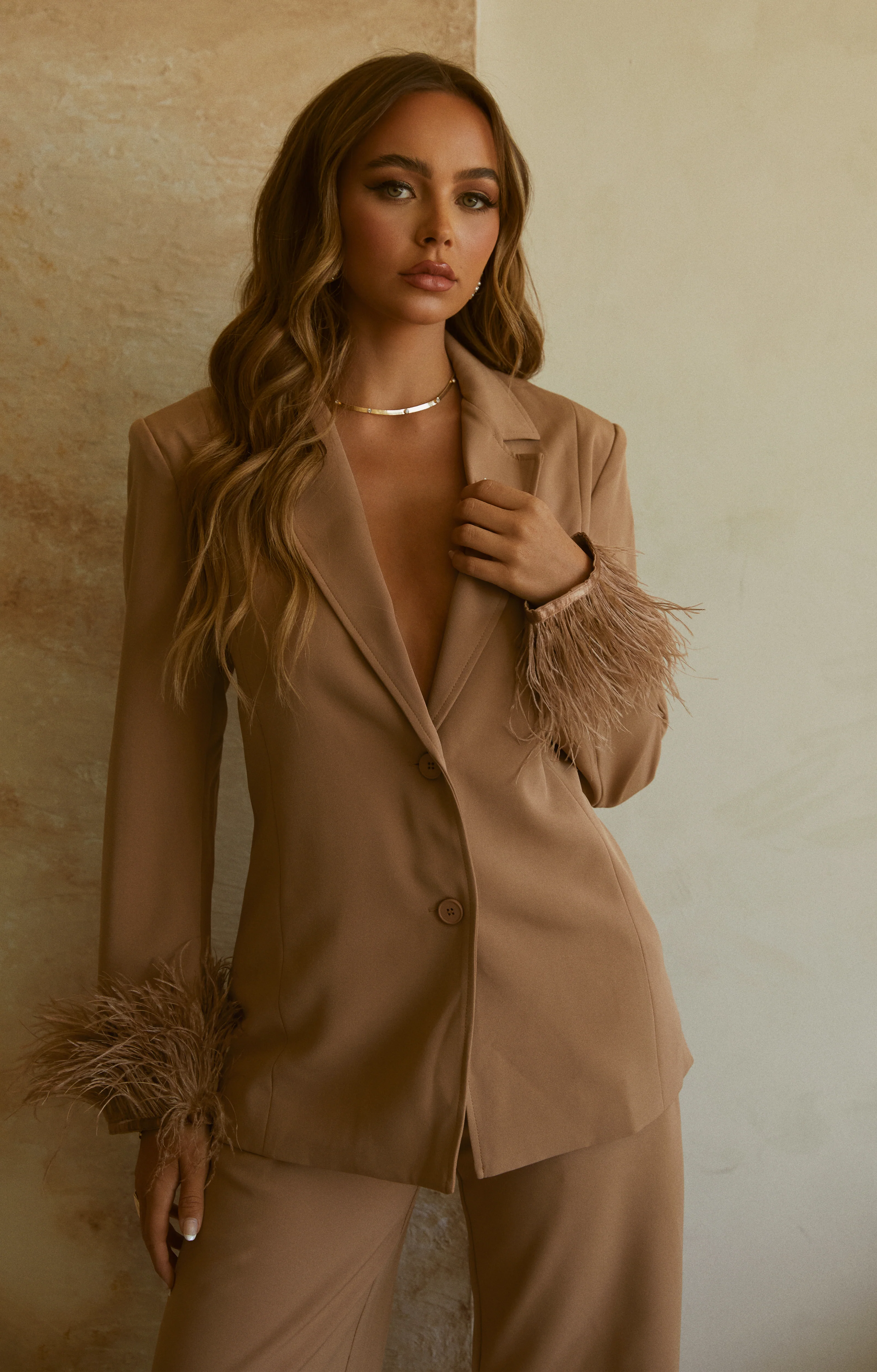 Perfect Match Two Piece Blazer and Pant Set - Nude - Image 3