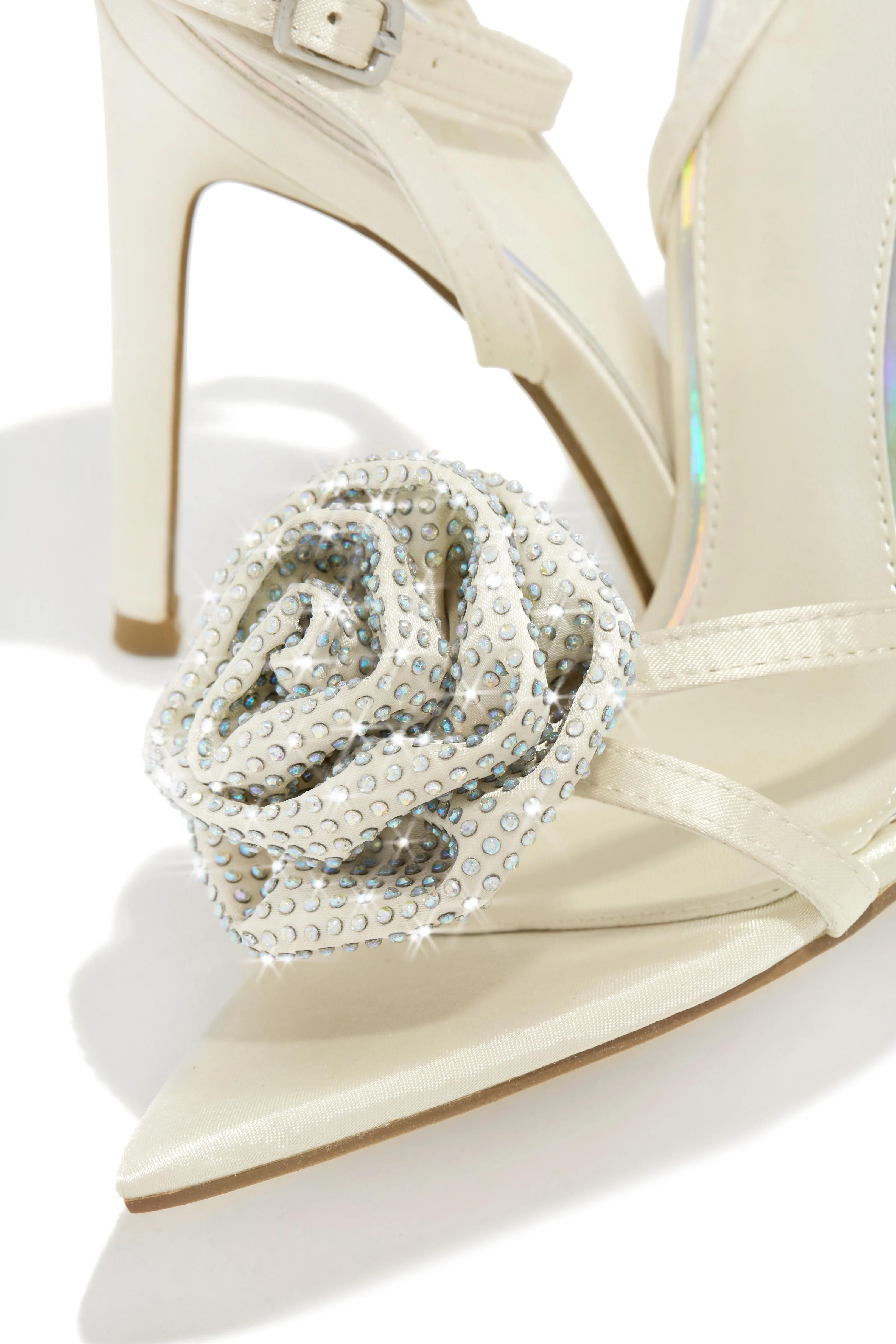 Rose Embellished Rose High Heels - Ivory - Image 4