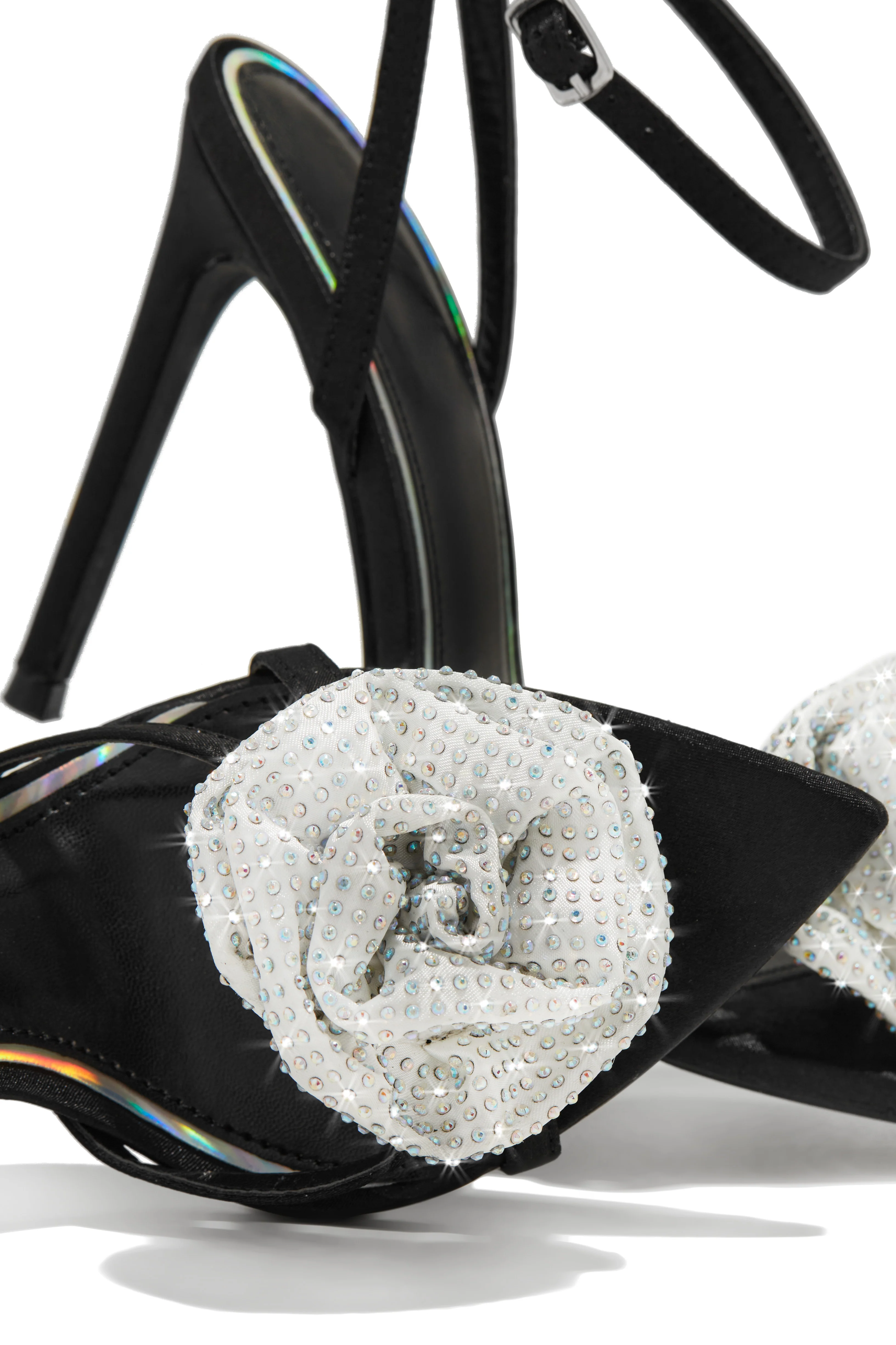Rose Embellished Rose High Heels - White Black - Image 6