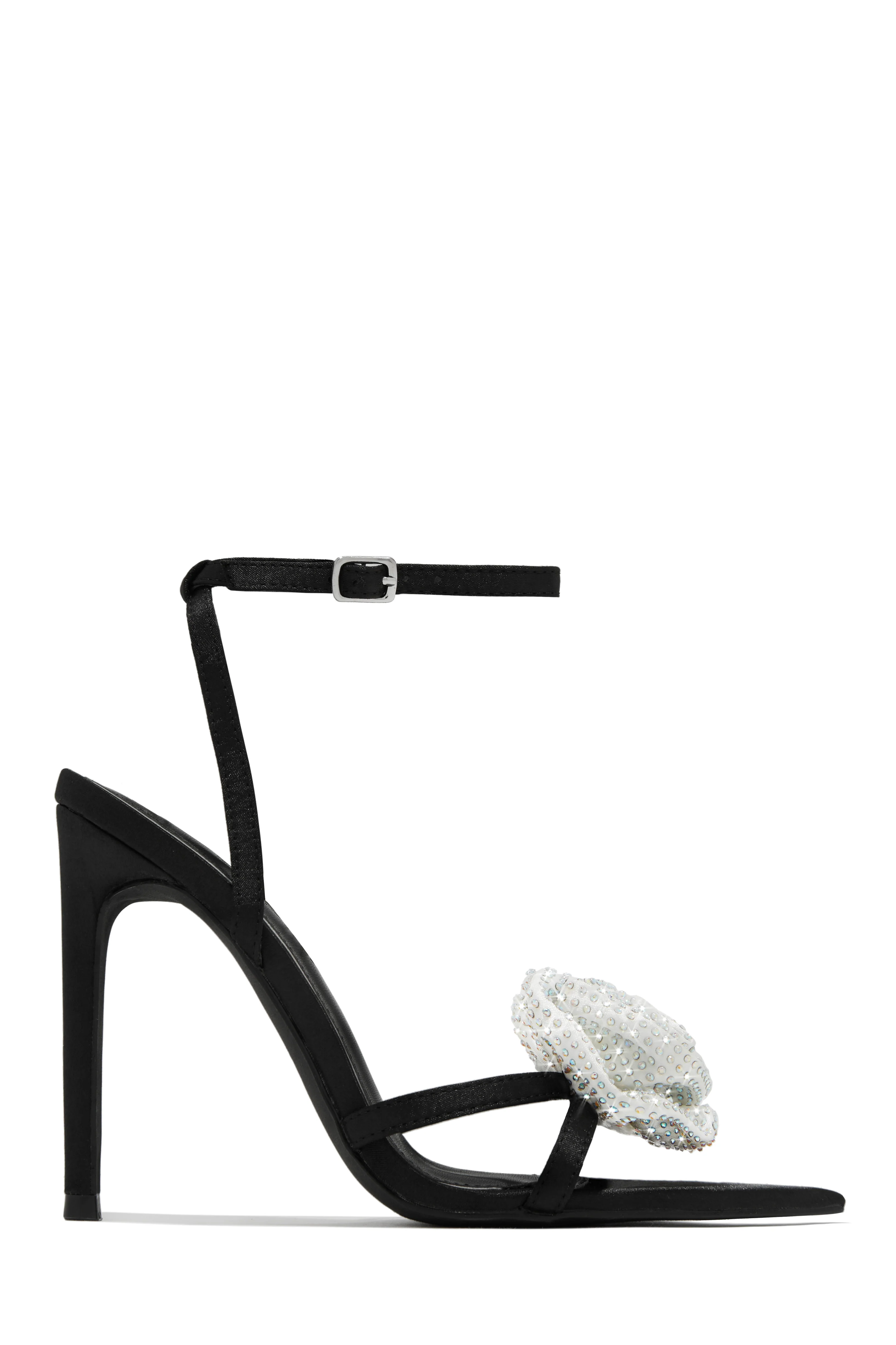 Rose Embellished Rose High Heels - White Black - Image 7