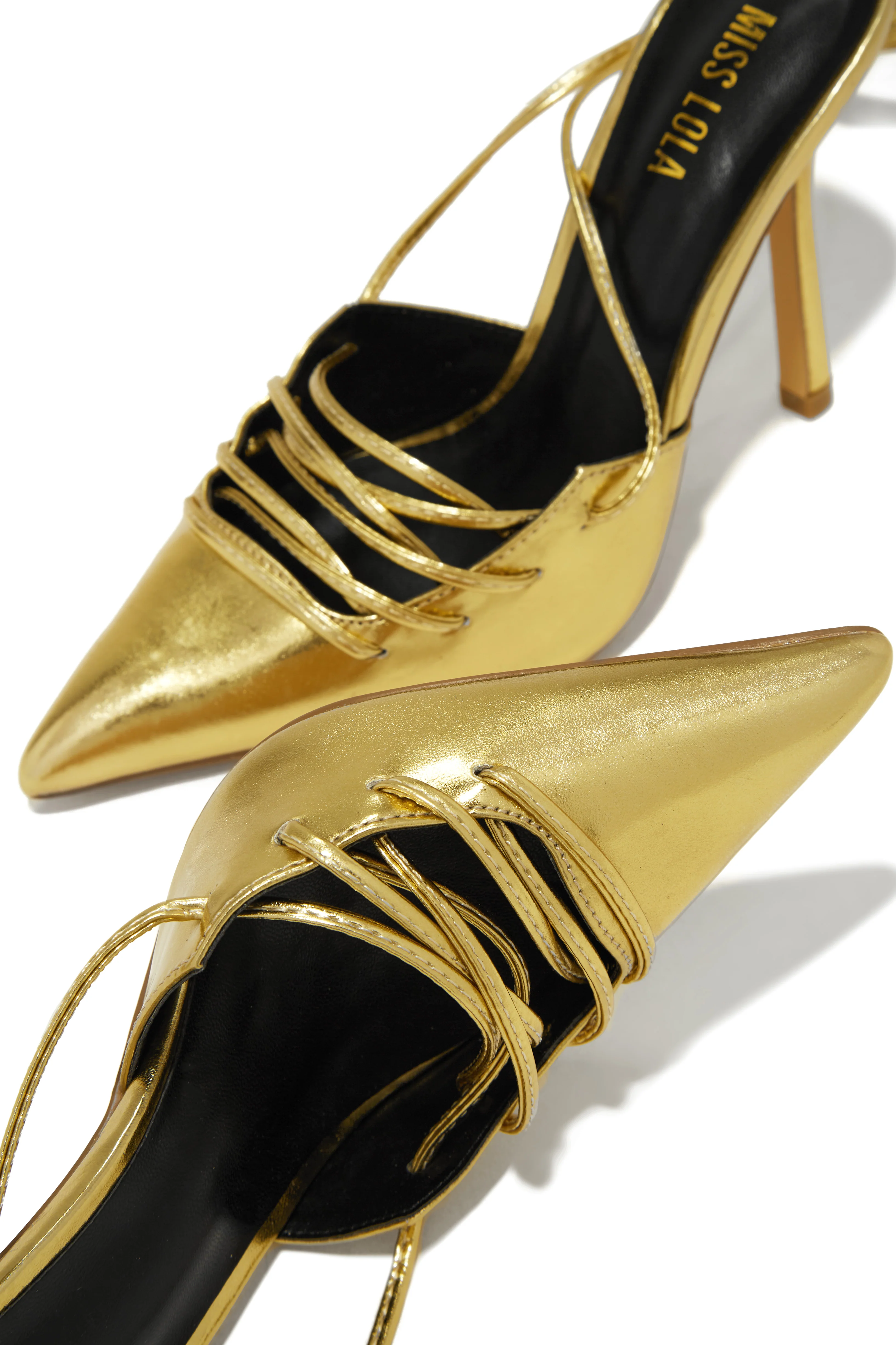Simone Lace Up High Heel Pumps - Gold - Image 6