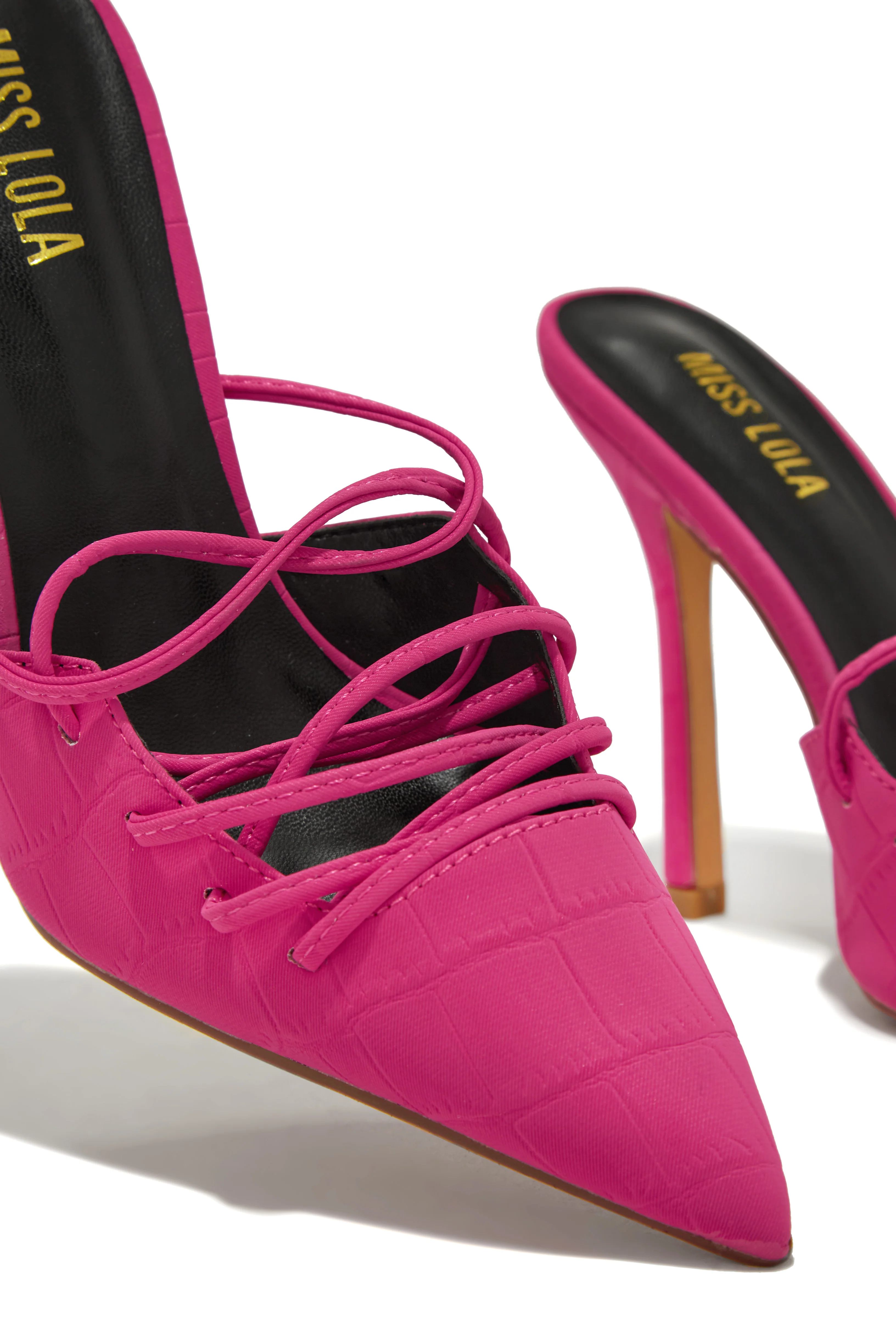Simone Lace Up High Heel Pumps - Pink - Image 4