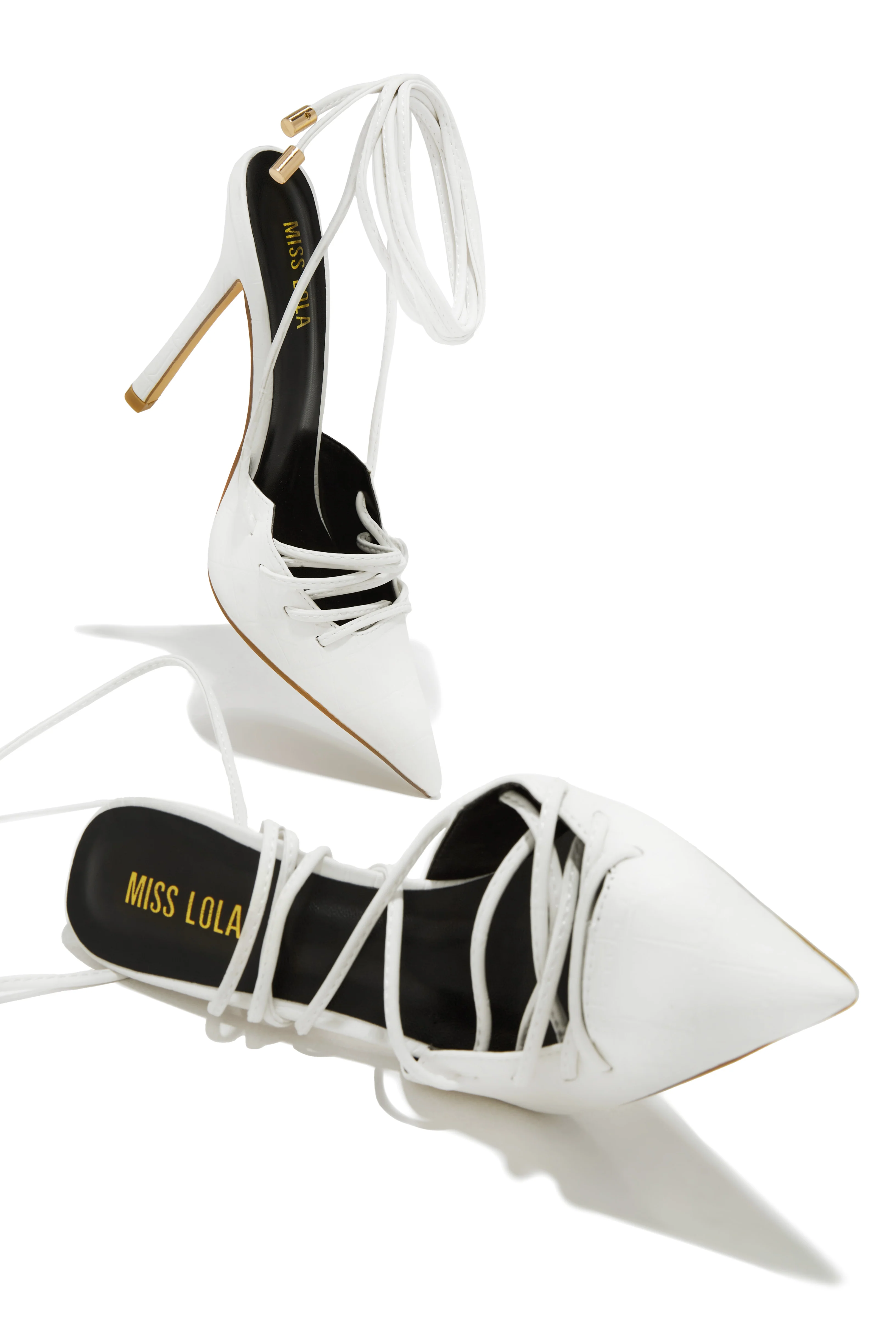 Simone Lace Up High Heel Pumps - White - Image 6