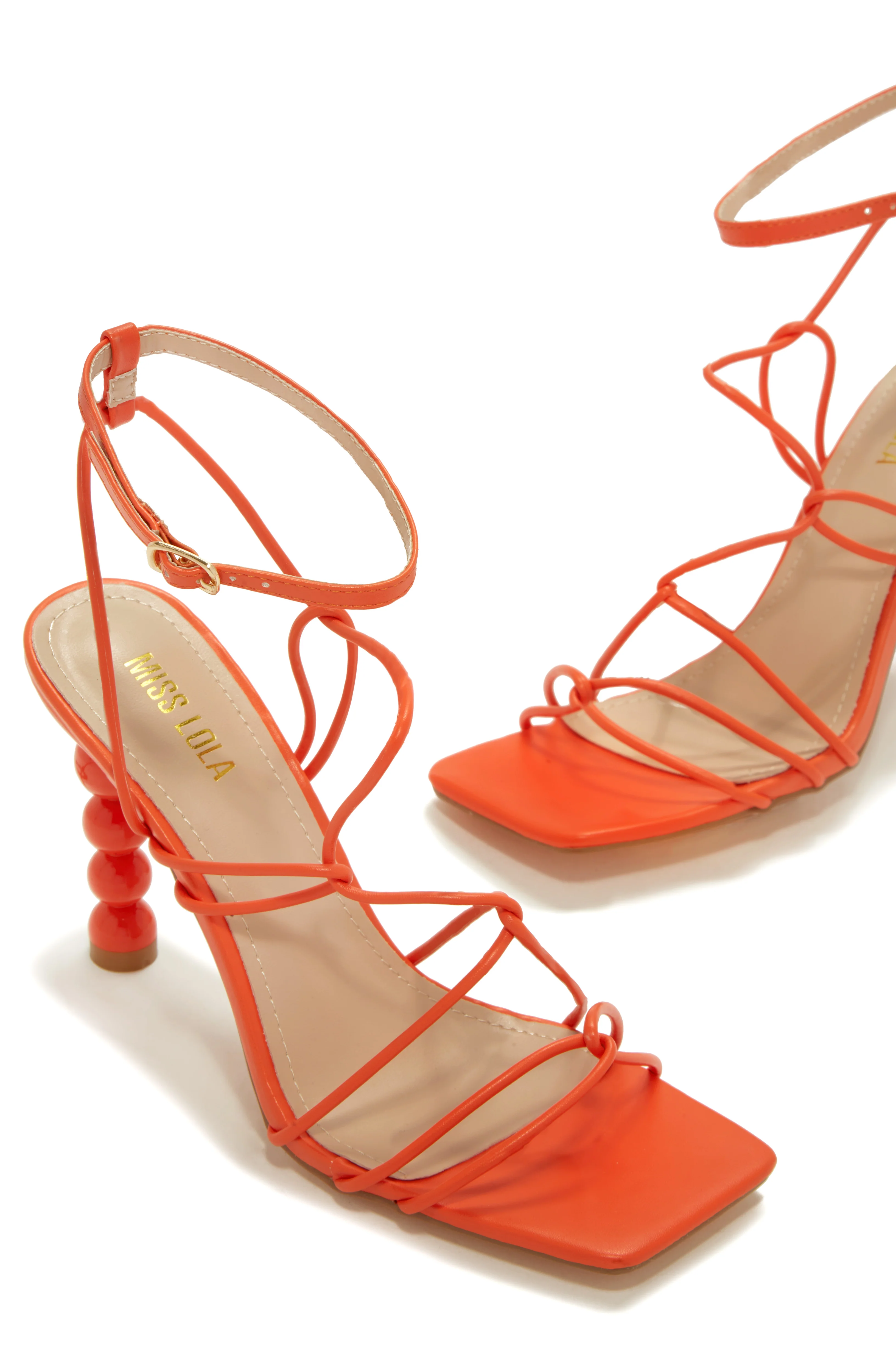 St. Barts Summer Square Toe Strappy Heels - Orange - Image 4