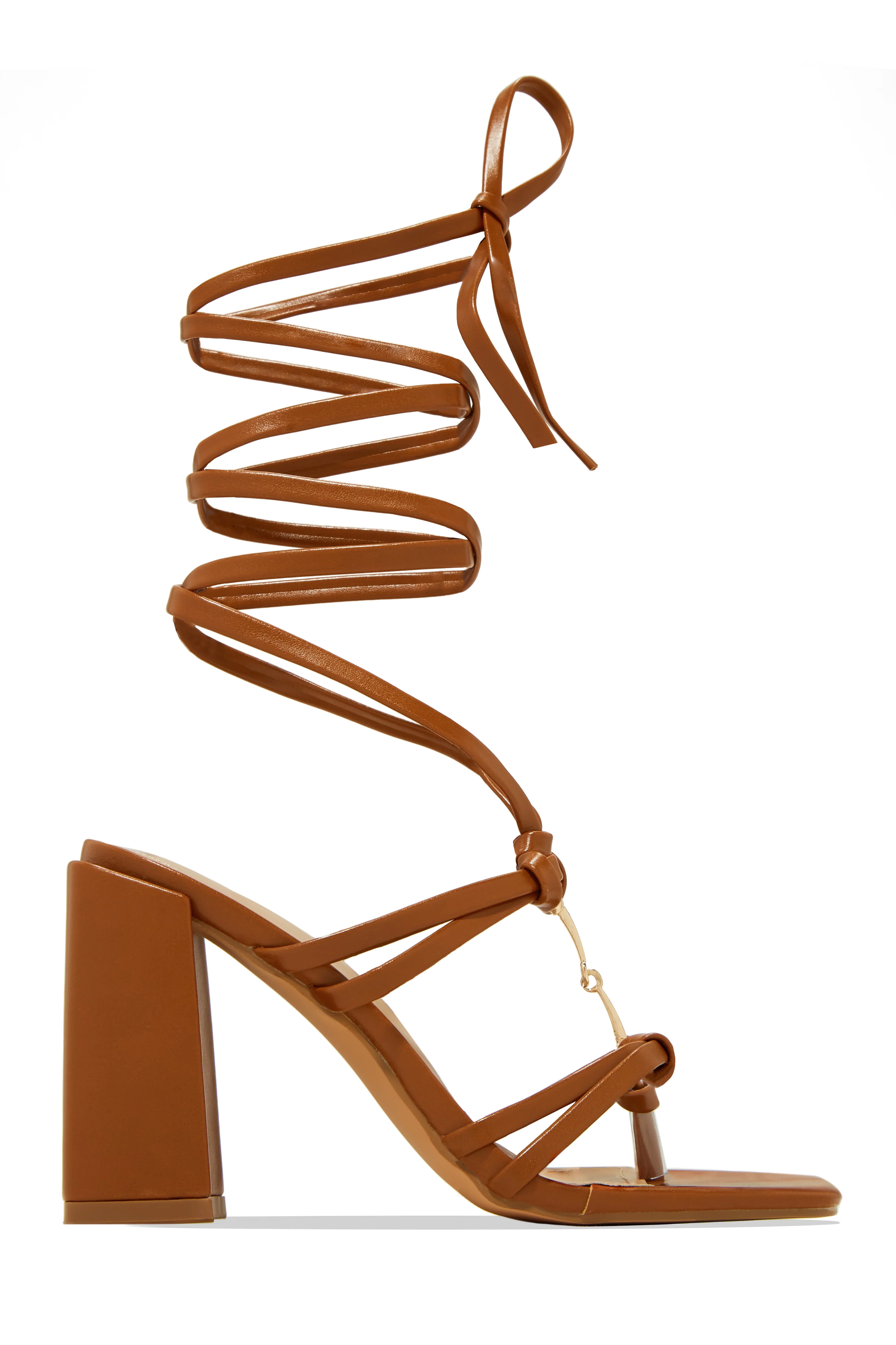 Stepping Out Lace Up Block Heels - Tan - Image 4