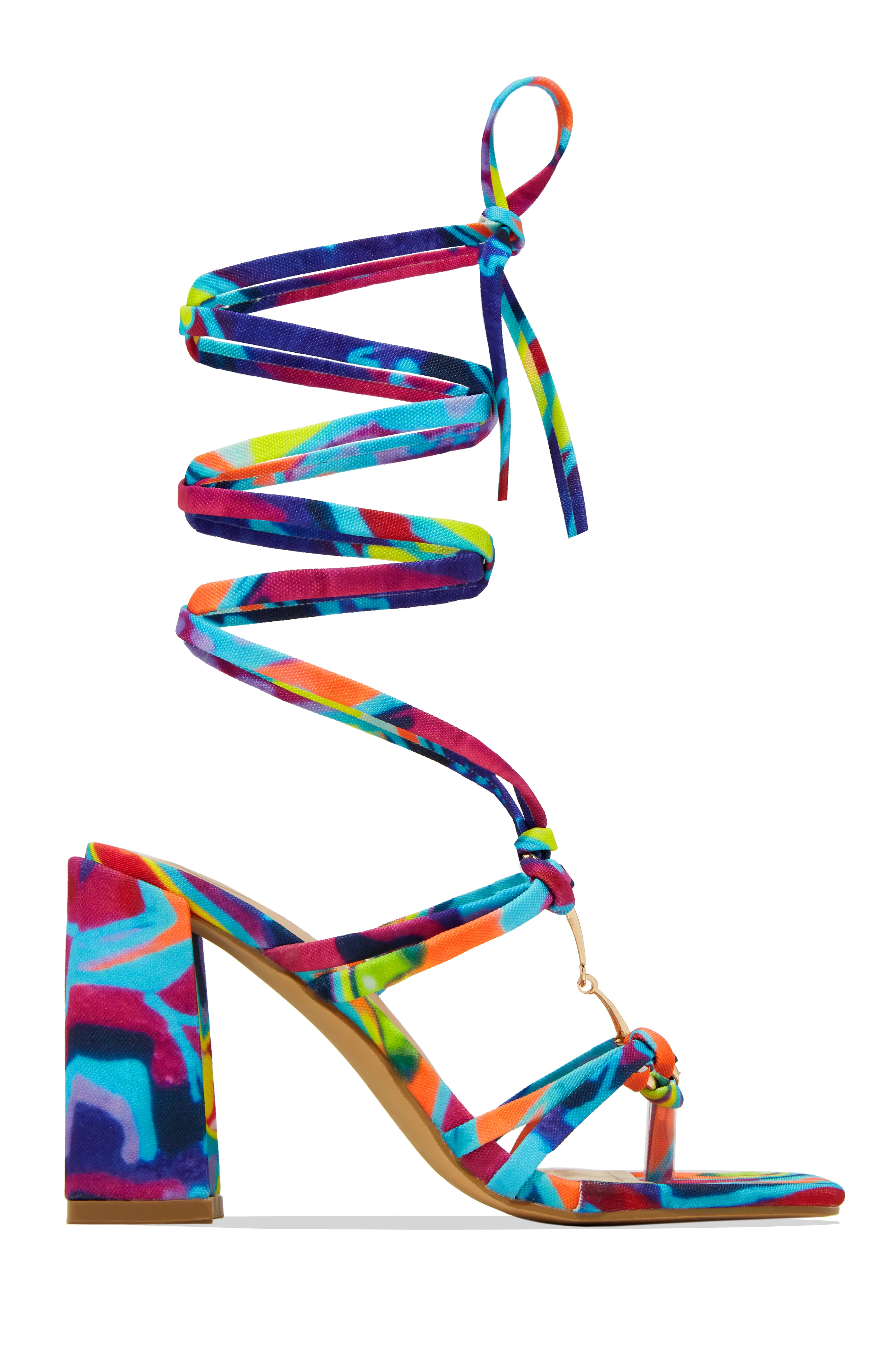 Stepping Out Lace Up Block Heels - Tan - Image 8