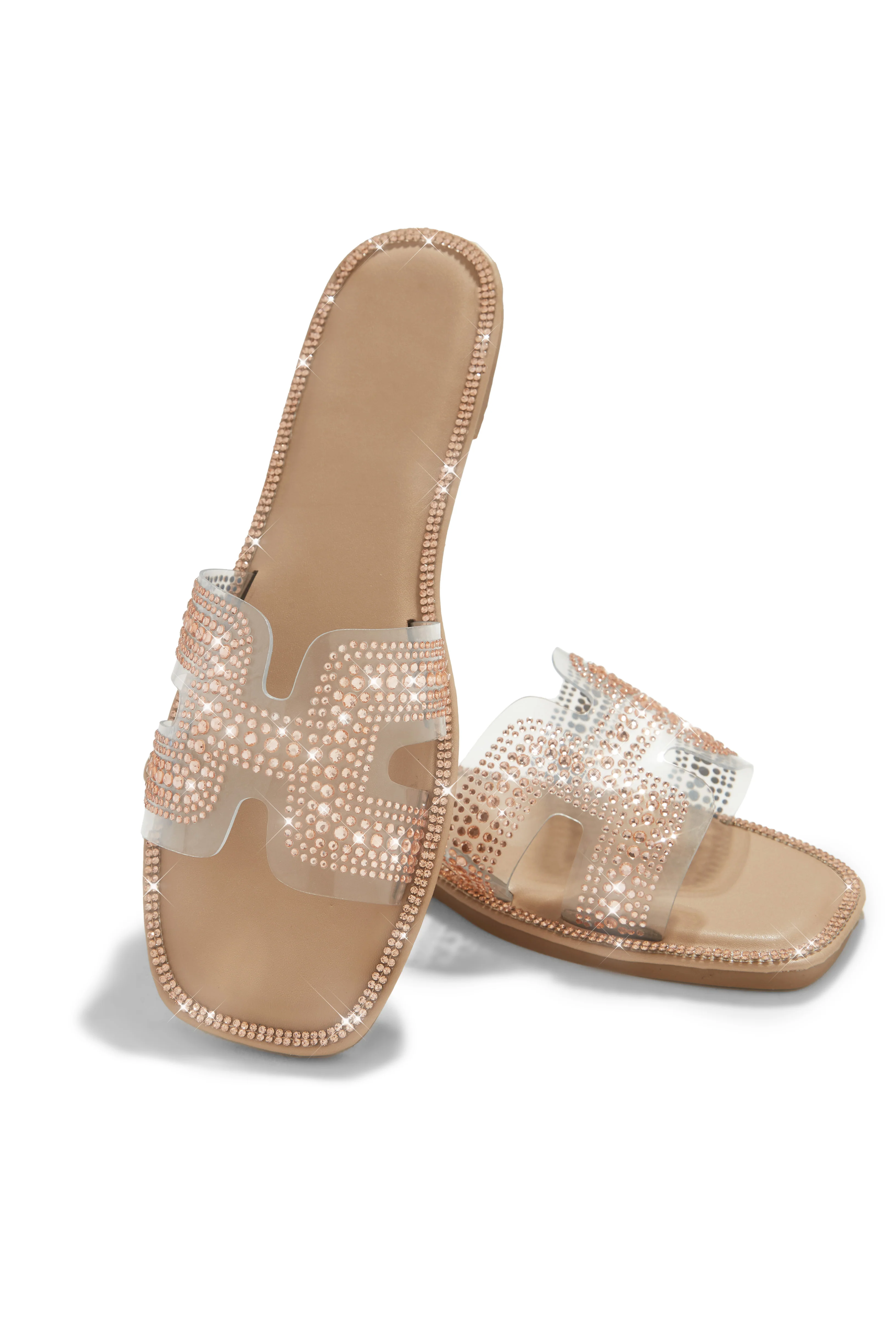 Sun Glow Embellished Slip On Sandals - Rose Gold - Image 4