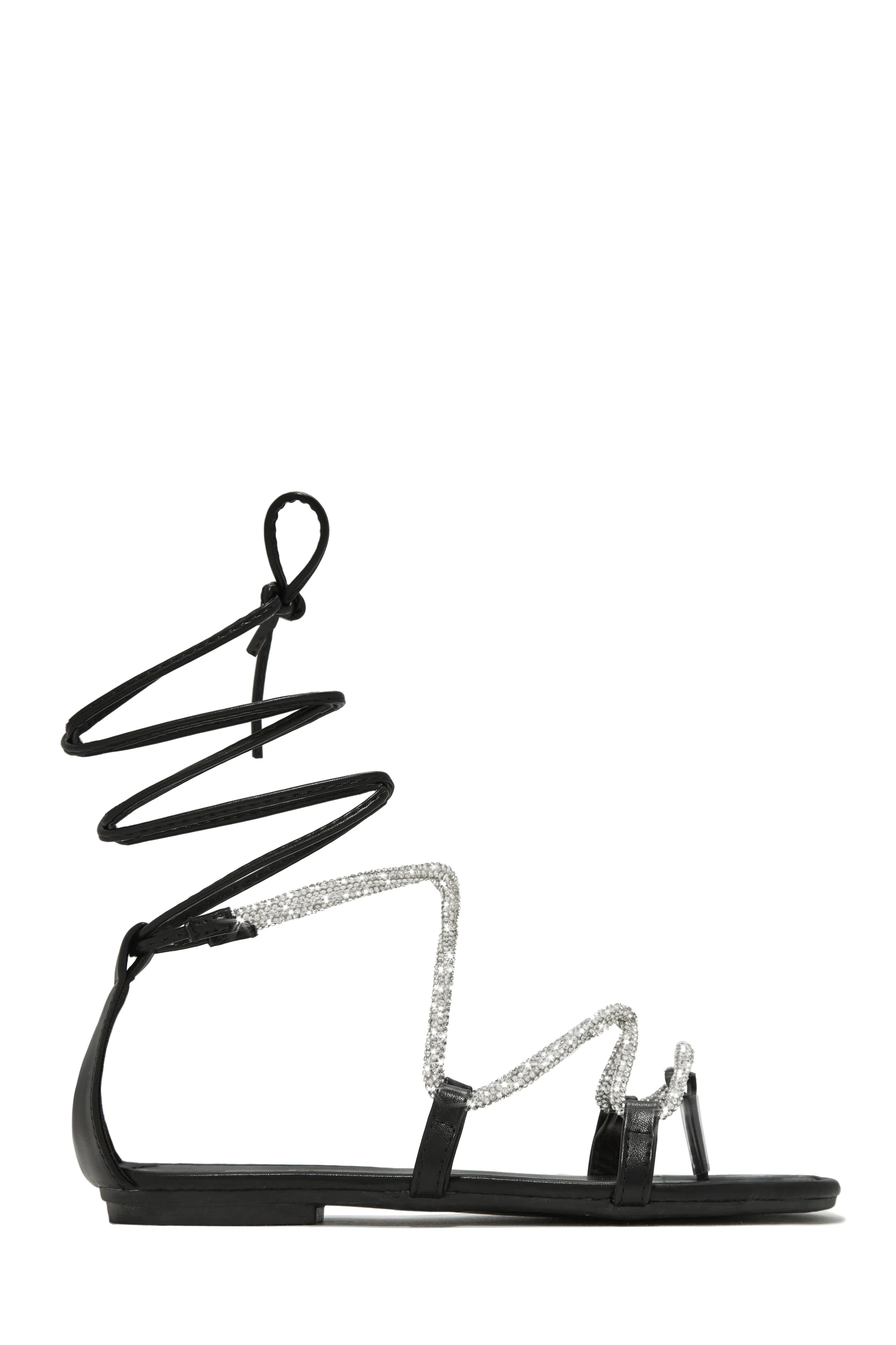 Vegas Weekend Embellished Lace Up Sandals - Black - Image 4