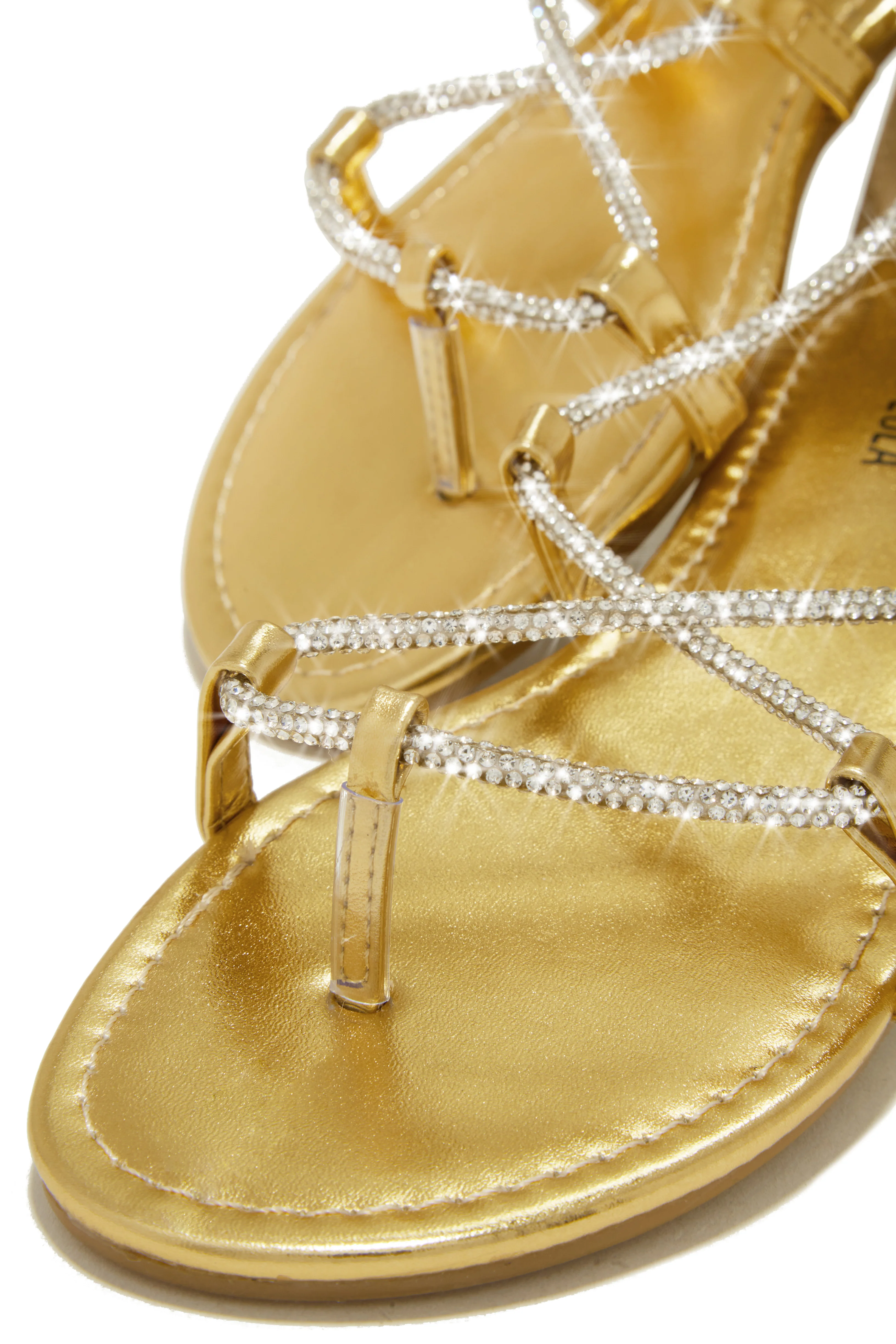 Vegas Weekend Embellished Lace Up Sandals - Gold - Image 3