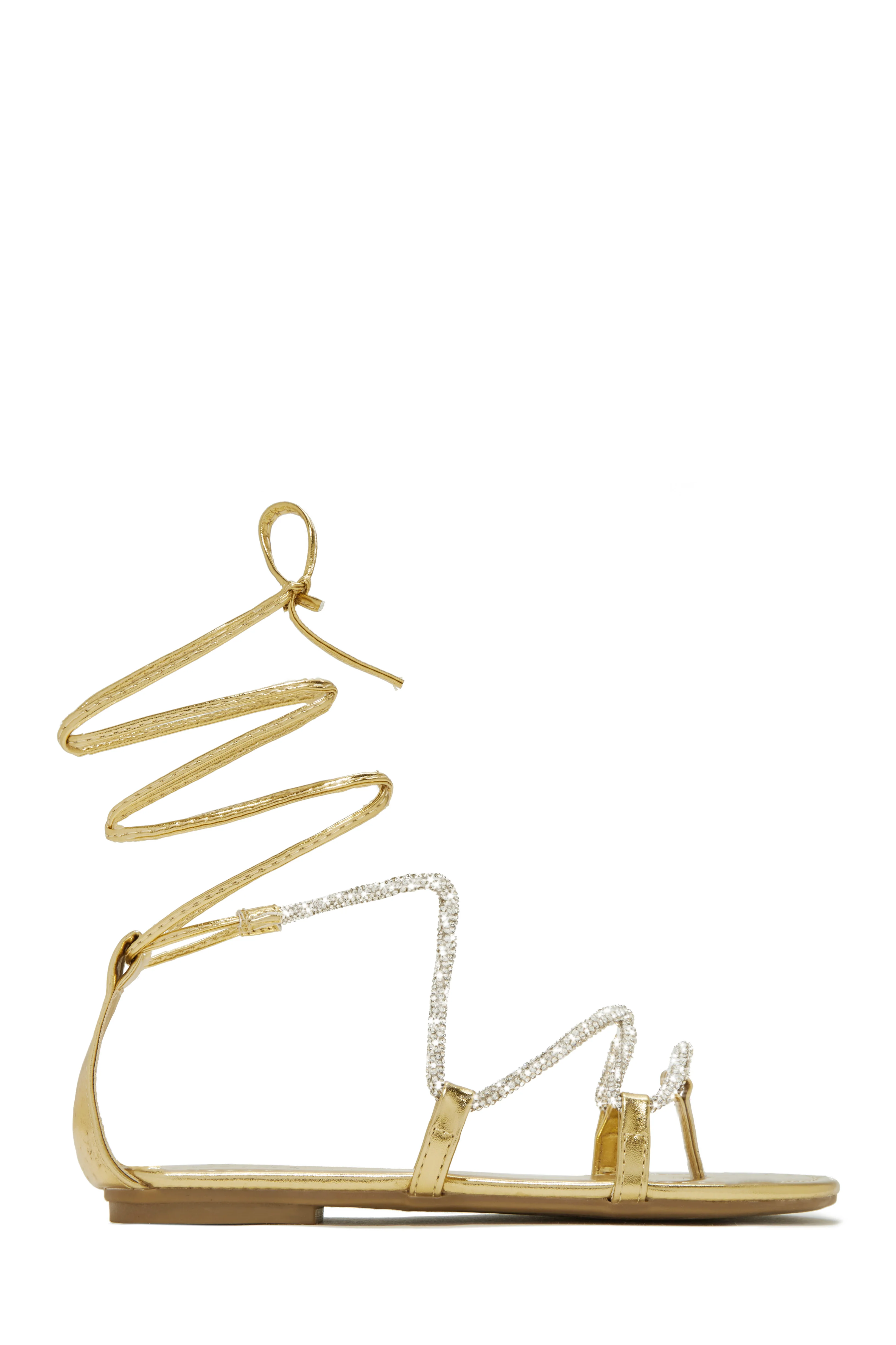 Vegas Weekend Embellished Lace Up Sandals - Gold - Image 5