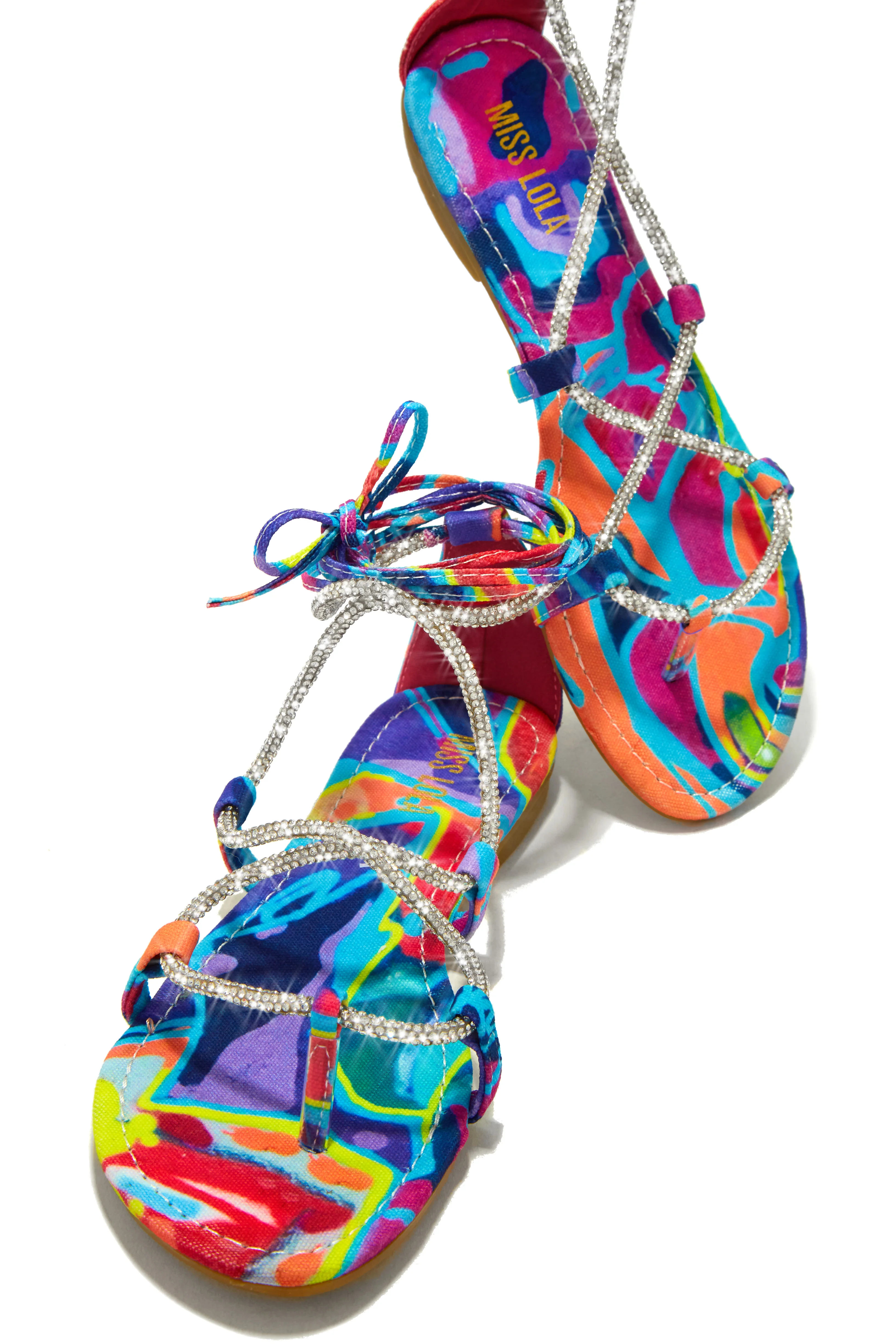 Vegas Weekend Embellished Lace Up Sandals - Multi - Image 3
