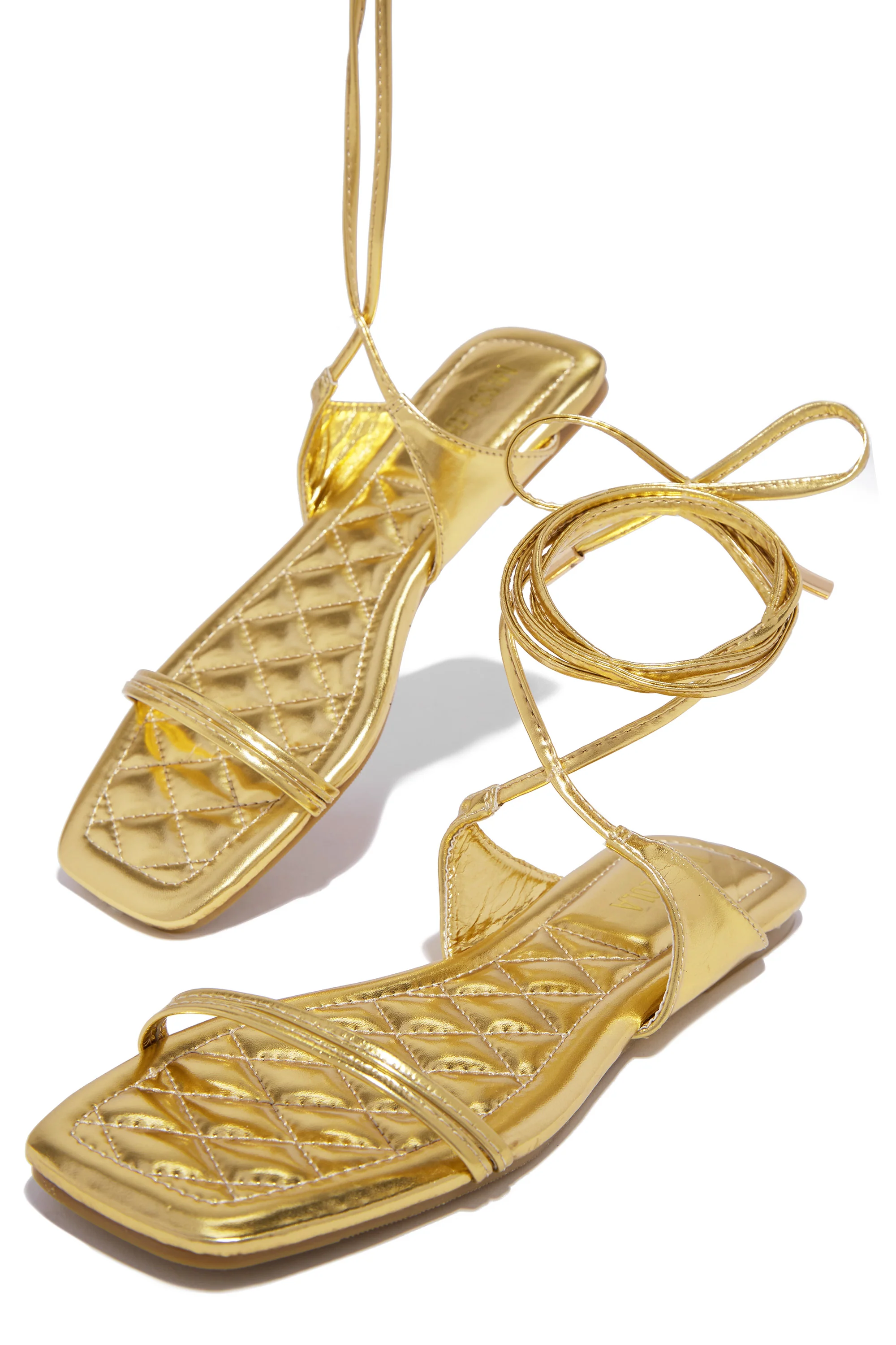 Wine & Dine Lace Up Sandals - Gold - Image 5