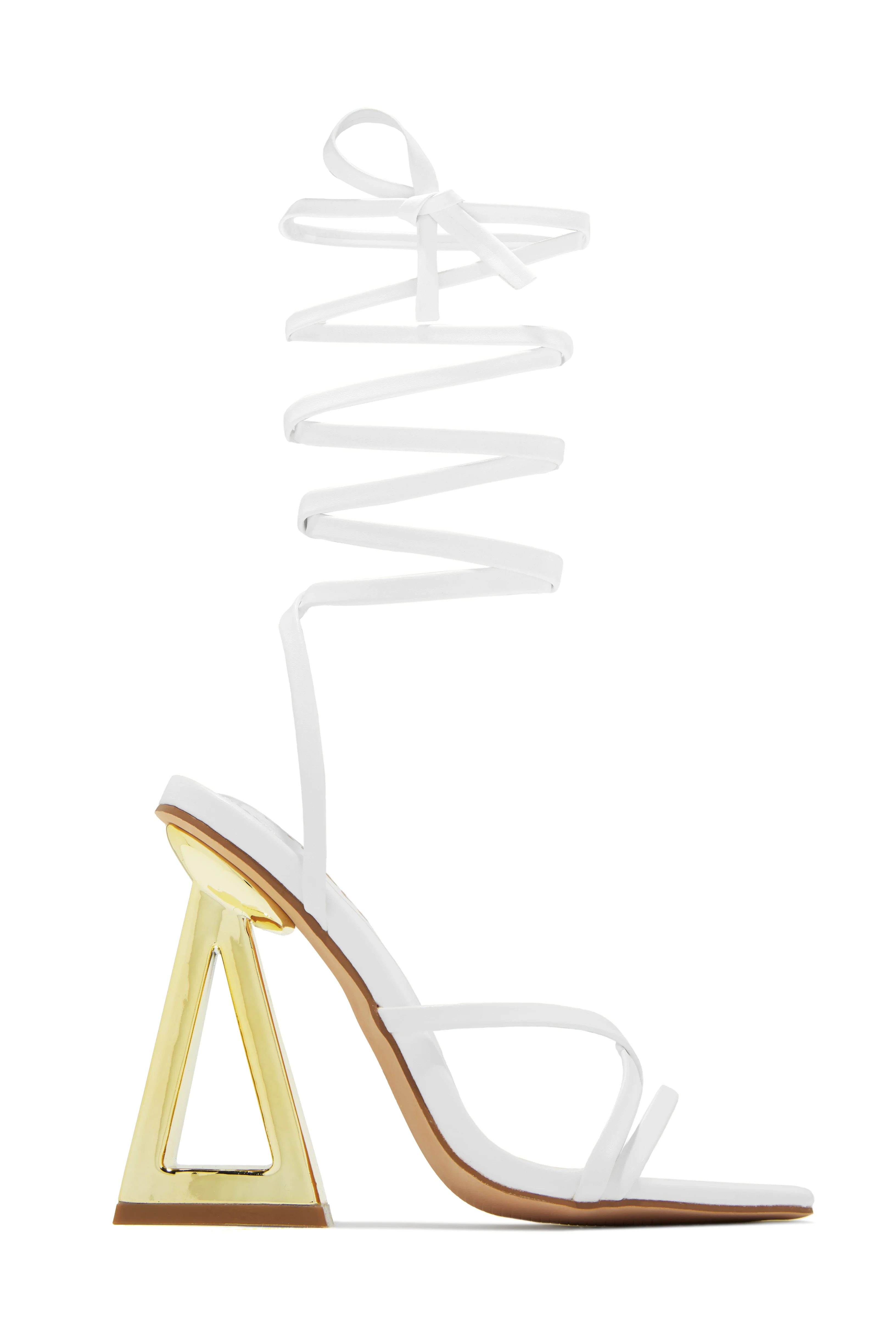 Zhuri Lace Up Block High Heels - White - Image 3